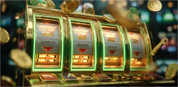 Zielony slot machine w kasynie